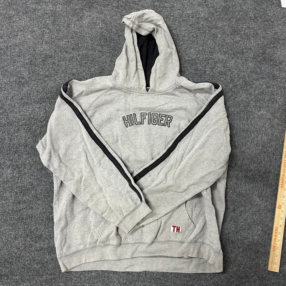 Tommy Jeans Hoodie Mens Size XXL Grey Side Stripe Embroidered Logo Pullover Good